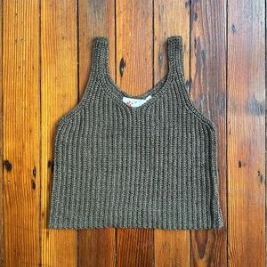 8 Red Butterflies army green knitted tank top  Small